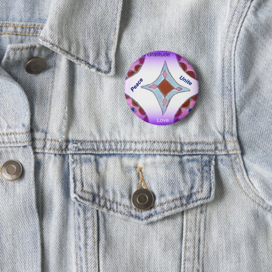 "Dankbarkeit Peace Liebe Unite" Mandala Art Print Button (Beispiel)