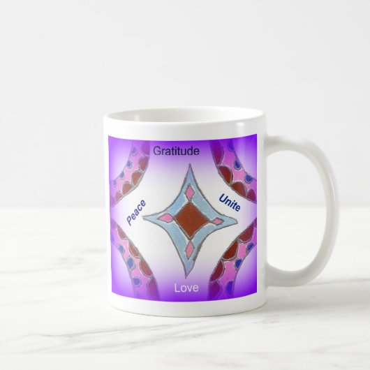 "Dankbarkeit Peace Liebe Unite" Mandala Art Print Kaffeetasse (Rechts)