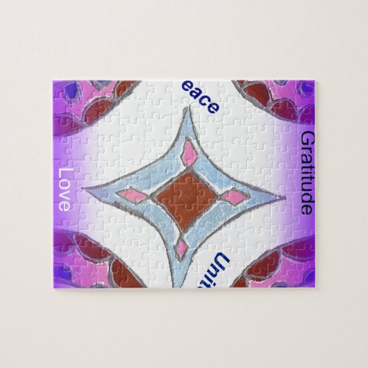 "Dankbarkeit Peace Liebe Unite" Mandala Art Print Puzzle (Horizontal)