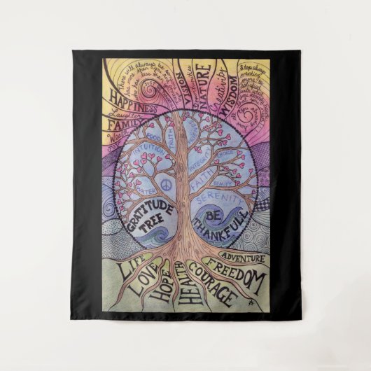Dankbarkeit Tree Tapestry Wandteppich (Vorderseite)