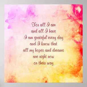 'Dankbarkeit und Positivität' Gedicht Art Poster