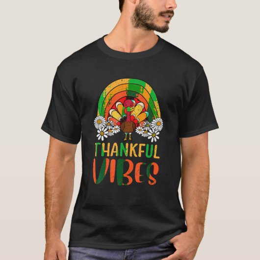 Dankbarkeit Vibes Turkey Retro Groovy Erntedank Ra T-Shirt (Vorderseite)