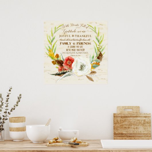 Dankbarkeit Wedding Boho Bohemisch Wreath Floral F Poster (Küche)