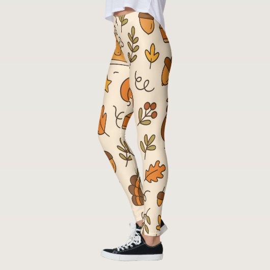 Dankbarkeits-Doodle nahtloses Muster Leggings (Links)