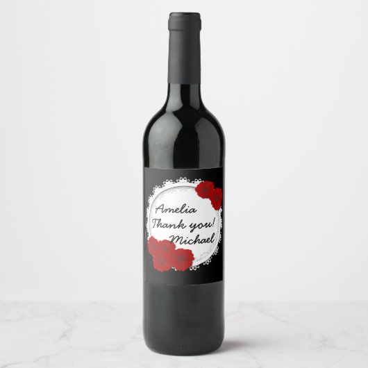 Dankbarkeitslabel, rote Blumen Weinetikett (Vorderseite)