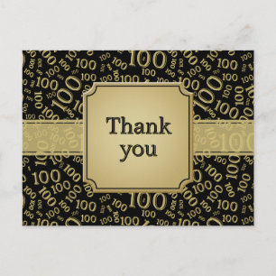 Danke 100. Geburtstags-Nummern-Muster Gold/Schwarz Postkarte