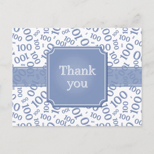 Danke 100. Zahlenmuster Blau/Weiß Postkarte (Vorderseite)