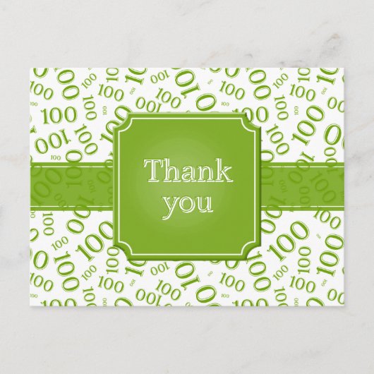 Danke 100. Zahlenmuster Grün/Weiß Postkarte (Vorderseite)