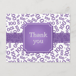 Danke 100. Zahlenmuster Lila/Weiß Postkarte