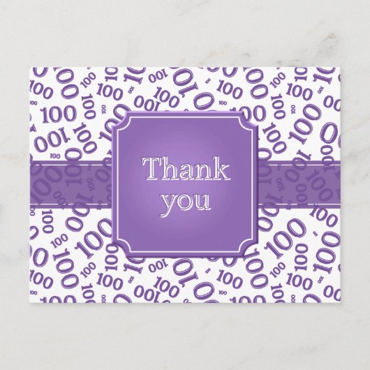 Danke 100. Zahlenmuster Lila/Weiß Postkarte (Vorderseite)