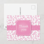 Danke 100. Zahlenmuster Rosa/Weiß Postkarte (Vorne/Hinten)