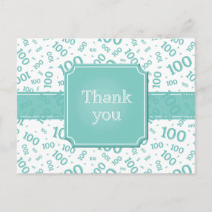 Danke 100. Zahlenmuster Türkis/Weiß Postkarte