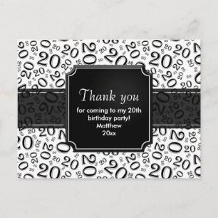 Danke 20. Geburtstag Zahlen Muster Schwarz/Weiß Postkarte