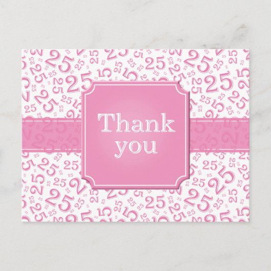 Danke 25 Zahlenmuster Rosa/Weiß Postkarte (Vorderseite)