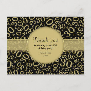 Danke 30 Zufallszahlenmuster Gold/Schwarz Postkarte