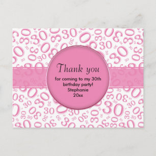 Danke 30 Zufallszahlenmuster Rosa/Weiß Postkarte