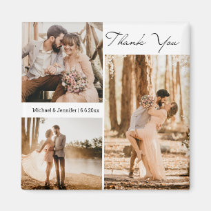 Danke 3 Fotos Collage Hochzeit stilvoll Magnet