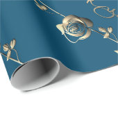 "Danke" 3D Silvery Rose auf Ocean Blue Geschenkpapier (Rolleneckpunkt)