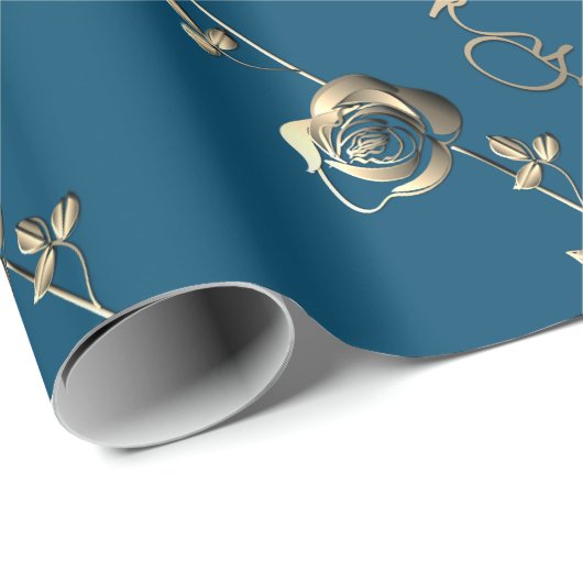 "Danke" 3D Silvery Rose auf Ocean Blue Geschenkpapier (Rolleneckpunkt)