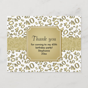 Danke 40 Zahlenmuster Gold/Weiß Postkarte