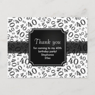 Danke 40 Zahlenmuster Schwarz/Weiß Postkarte