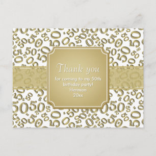 Danke 50 Zufallszahlenmuster Gold/Weiß Postkarte