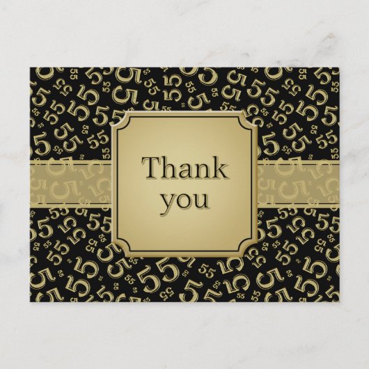Danke 55 Zahlenmuster Schwarz/Gold Postkarte (Vorderseite)
