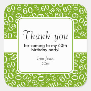 Danke, 60. Geburtstag Nummer Muster Grün/Weiß Quadratischer Aufkleber