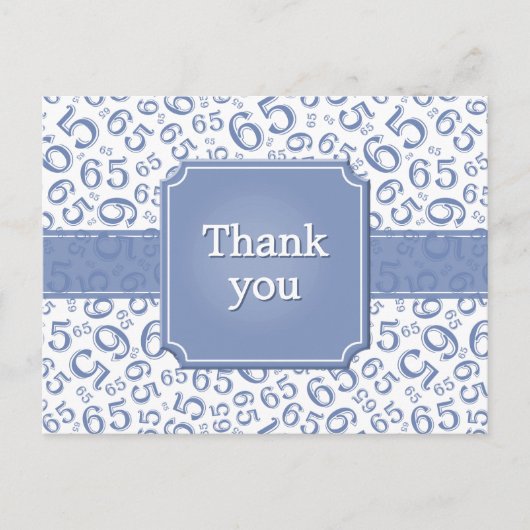 Danke 65 Zahlenmuster Blau/Weiß Postkarte (Vorderseite)