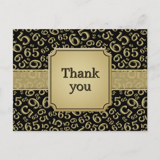 Danke 65 Zahlenmuster Gold/Schwarz Postkarte (Vorderseite)