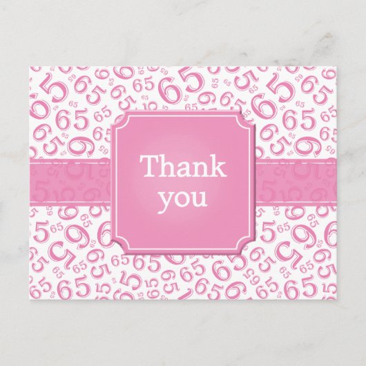 Danke 65 Zahlenmuster Rosa/Weiß Postkarte (Vorderseite)