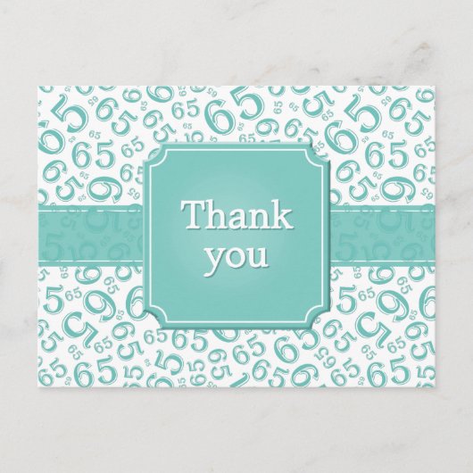 Danke 65 Zahlenmuster Teal/Weiß Postkarte (Vorderseite)