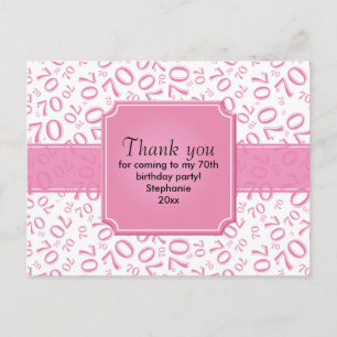 Danke 70. Geburtstag Zahlenmuster Rosa/Weiß Postkarte