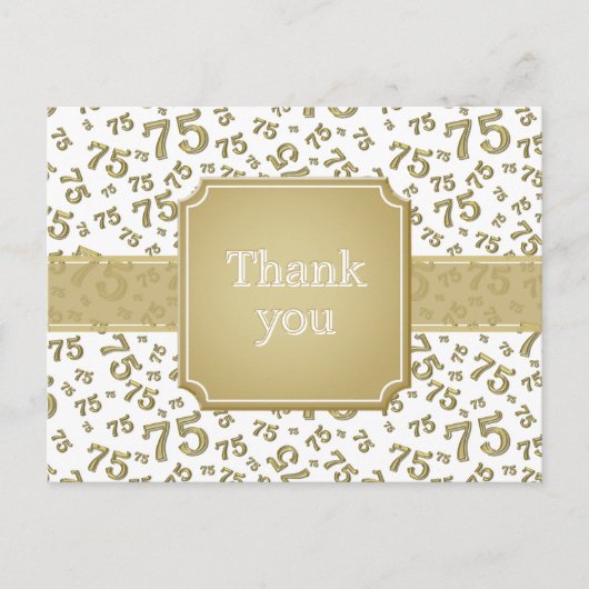 Danke 75 Zahlenmuster Gold/Weiß Postkarte (Vorderseite)
