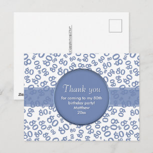 Danke: 80. Blau/Weiß Geburtstagsnummernmuster Postkarte