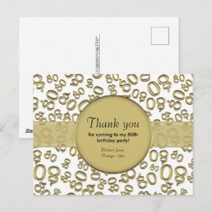 Danke: 80. Gold/Weiss Geburtstags Zahlenmuster Postkarte