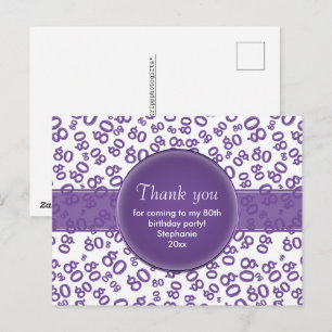Danke 80 Lila/Weiße Geburtstags-Nummern-Muster Postkarte