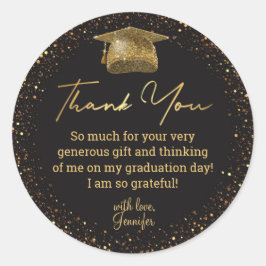 Danke Abschluss Black Gold Glitzer Chic Runder Aufkleber