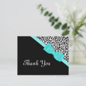 Danke an Black and White Leopard Aqua Ribbon Postkarte (Stehend Vorderseite)