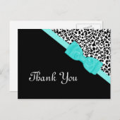 Danke an Black and White Leopard Aqua Ribbon Postkarte (Vorne/Hinten)