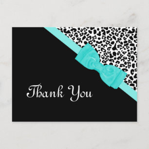 Danke an Black and White Leopard Aqua Ribbon Postkarte