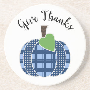 Danke an Blue und White Gingham Kariert Pumpkin Getränkeuntersetzer