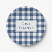 Danke an Blue White Gingham Kariert Erntedank Pappteller (Vorderseite)