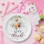 Danke an Burgundy Floral Pumpkin Erntedank Pappteller (Party)