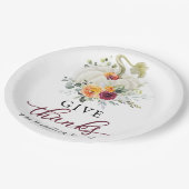 Danke an Burgundy Floral Pumpkin Erntedank Pappteller (Schrägansicht)