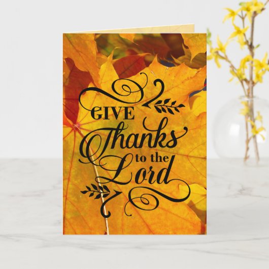 Danke an den Herrn, Herbstlaub Erntedank Karte (Gelbe Blume)