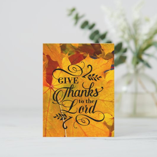 Danke an den Herrn, Herbstlaub Erntedank Postkarte (Stehend Vorderseite)