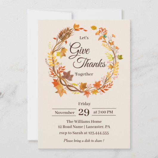 Danke an den Rustikal Herbstlaubs Erntedank Einladung (Vorderseite)