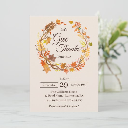 Danke an den Rustikal Herbstlaubs Erntedank Einladung (Stehend Vorderseite)