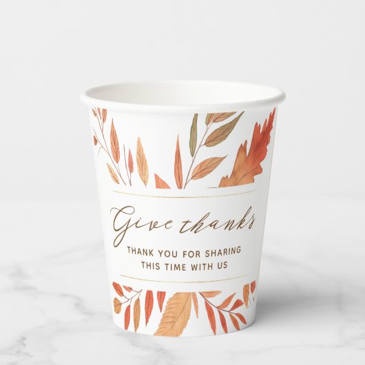 Danke an den Rustikal Herbstlaubs Erntedank Pappbecher (Rückseite)